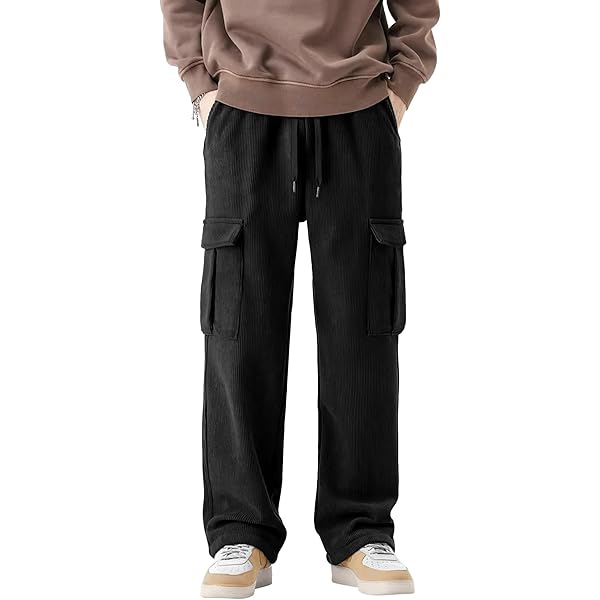 COOFANDY Men's Corduroy Pants Drawstring Elastic Waist